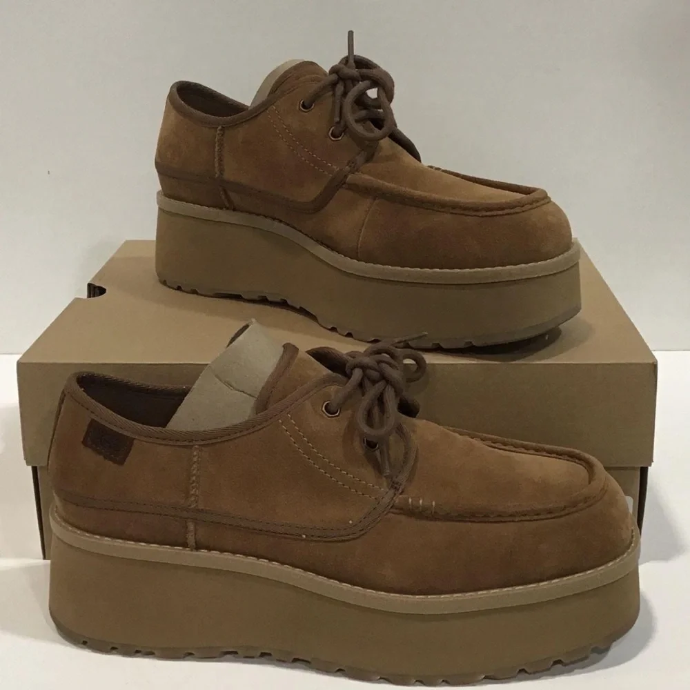 NEW!! Women’s UGG Cityfunc Brown/Chestnut Suede Platform Lace-up Shoes Size 10